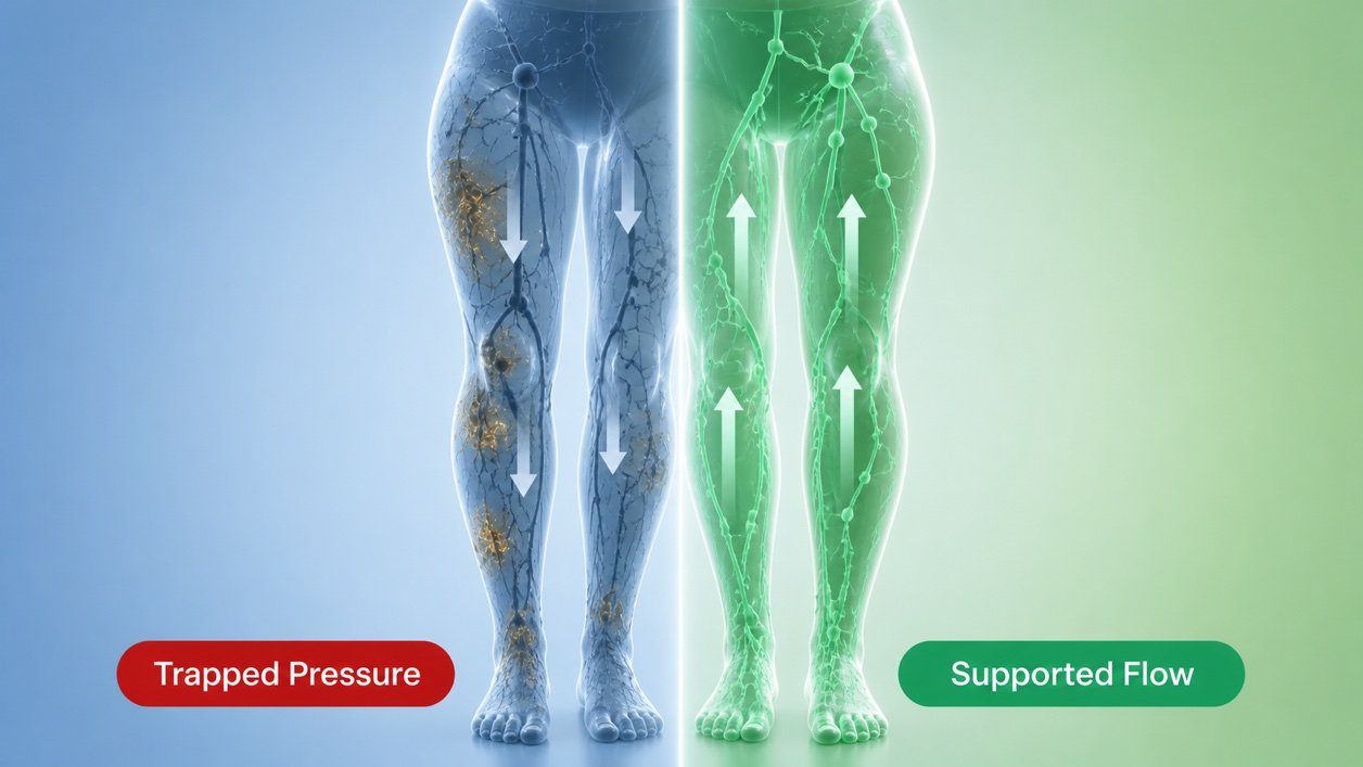 Comparison between trapped pressure and supported lymphatic flow in the legs
